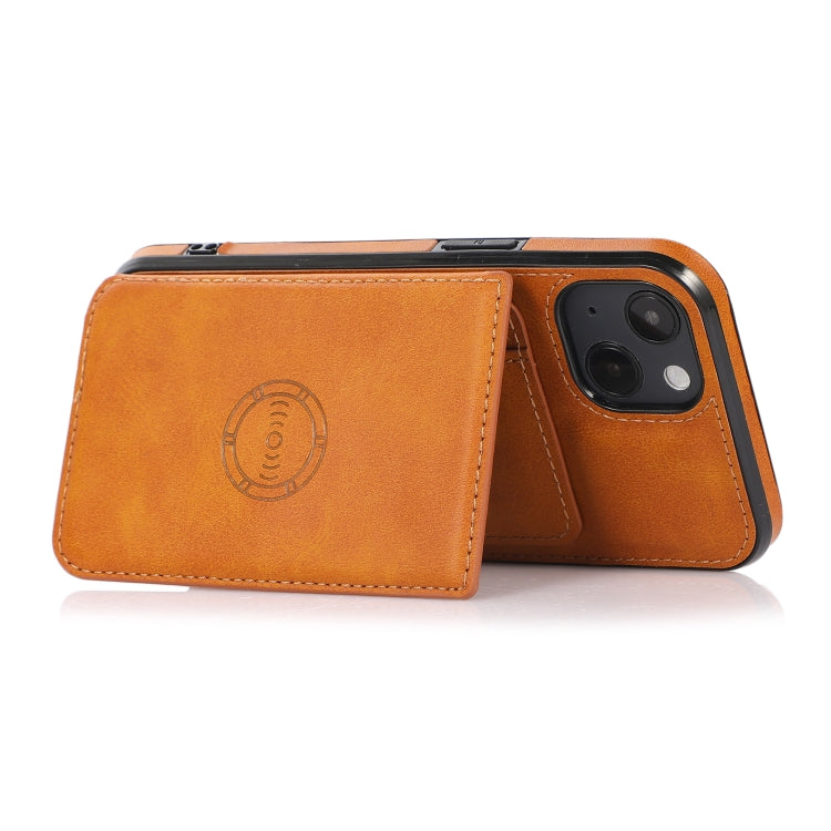 For iPhone 13 Calf Texture Magnetic Card Bag PU Shockproof Case with Holder & Card Slot