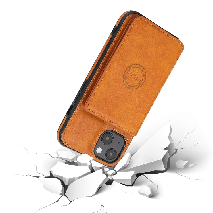 For iPhone 13 Calf Texture Magnetic Card Bag PU Shockproof Case with Holder & Card Slot