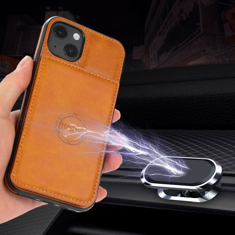 For iPhone 13 Calf Texture Magnetic Card Bag PU Shockproof Case with Holder & Card Slot