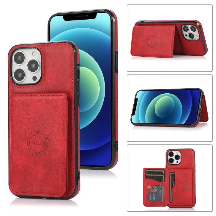 For iPhone 13 Pro Max Calf Texture Magnetic Card Bag PU Shockproof Case with Holder & Card Slot