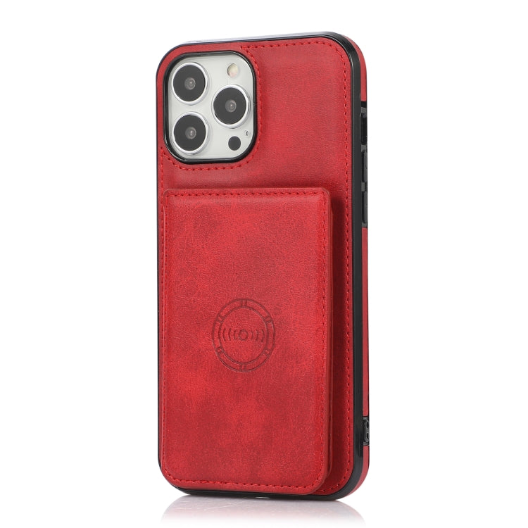 For iPhone 13 Pro Max Calf Texture Magnetic Card Bag PU Shockproof Case with Holder & Card Slot