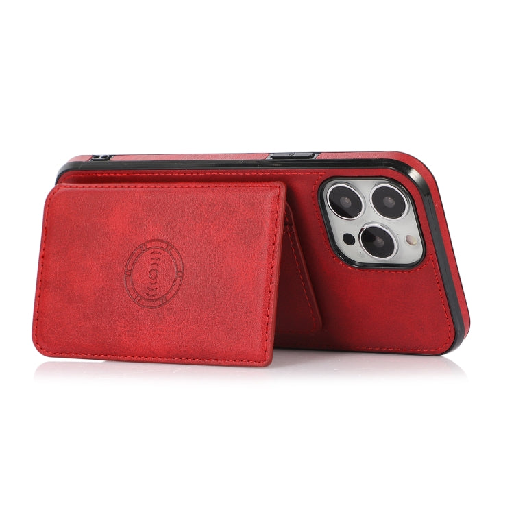 For iPhone 13 Pro Max Calf Texture Magnetic Card Bag PU Shockproof Case with Holder & Card Slot