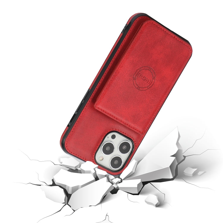 For iPhone 13 Pro Max Calf Texture Magnetic Card Bag PU Shockproof Case with Holder & Card Slot