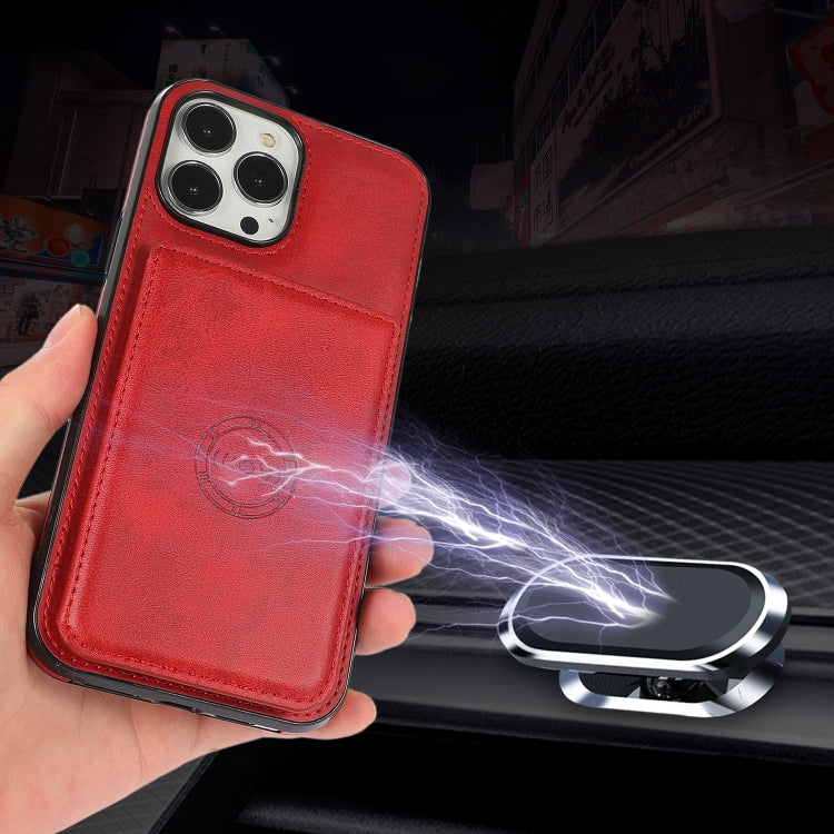 For iPhone 13 Pro Max Calf Texture Magnetic Card Bag PU Shockproof Case with Holder & Card Slot
