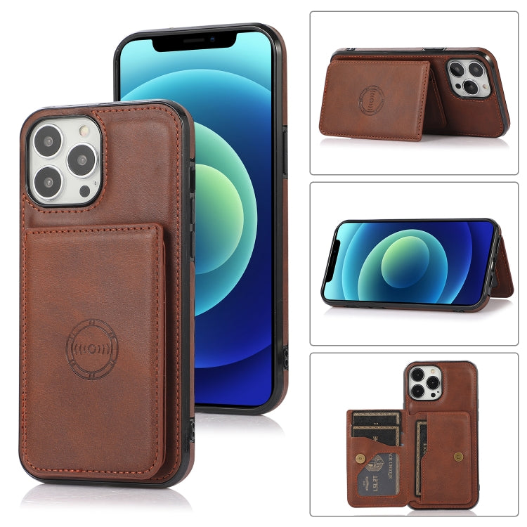 For iPhone 13 Pro Max Calf Texture Magnetic Card Bag PU Shockproof Case with Holder & Card Slot