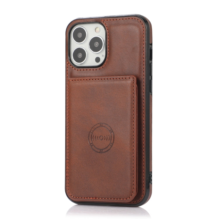 For iPhone 13 Pro Max Calf Texture Magnetic Card Bag PU Shockproof Case with Holder & Card Slot