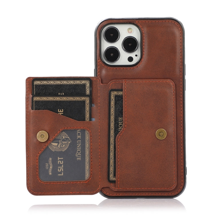 For iPhone 13 Pro Max Calf Texture Magnetic Card Bag PU Shockproof Case with Holder & Card Slot
