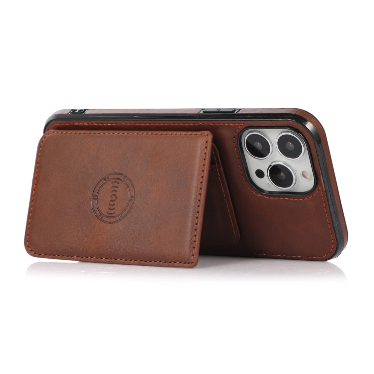 For iPhone 13 Pro Max Calf Texture Magnetic Card Bag PU Shockproof Case with Holder & Card Slot