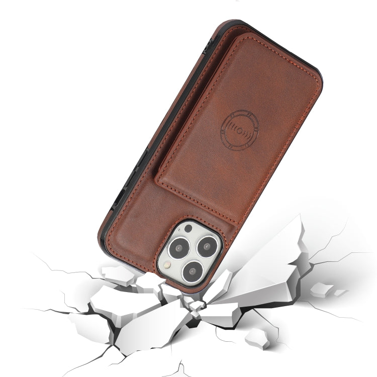 For iPhone 13 Pro Max Calf Texture Magnetic Card Bag PU Shockproof Case with Holder & Card Slot