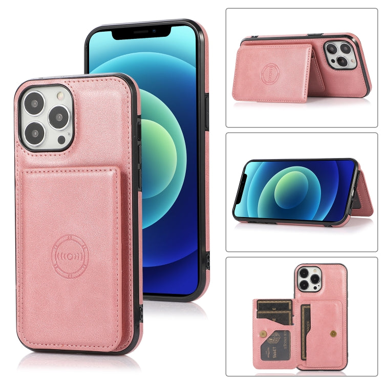 For iPhone 13 Pro Max Calf Texture Magnetic Card Bag PU Shockproof Case with Holder & Card Slot