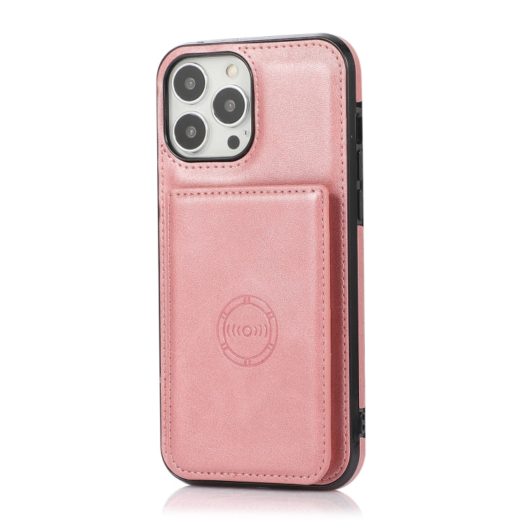 For iPhone 13 Pro Max Calf Texture Magnetic Card Bag PU Shockproof Case with Holder & Card Slot