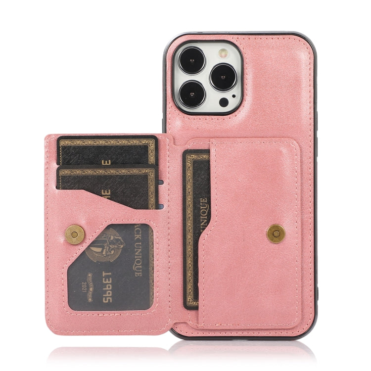 For iPhone 13 Pro Max Calf Texture Magnetic Card Bag PU Shockproof Case with Holder & Card Slot