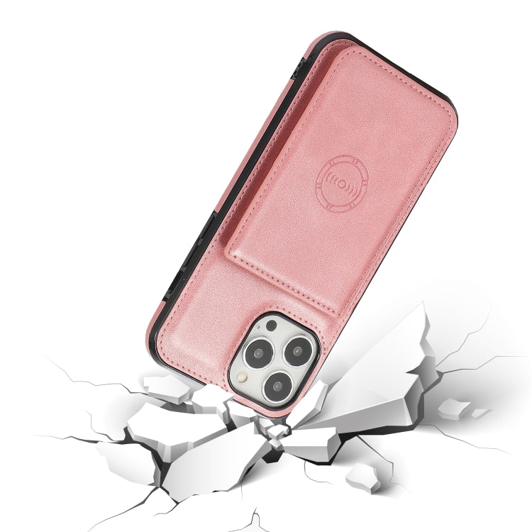For iPhone 13 Pro Max Calf Texture Magnetic Card Bag PU Shockproof Case with Holder & Card Slot