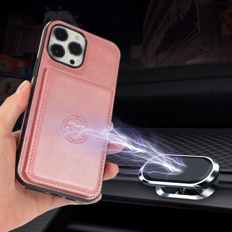 For iPhone 13 Pro Max Calf Texture Magnetic Card Bag PU Shockproof Case with Holder & Card Slot