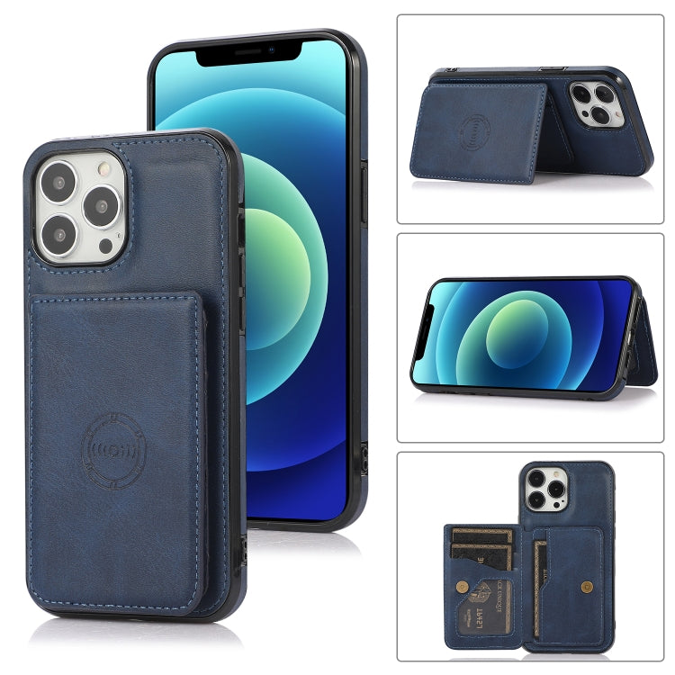 For iPhone 13 Pro Max Calf Texture Magnetic Card Bag PU Shockproof Case with Holder & Card Slot