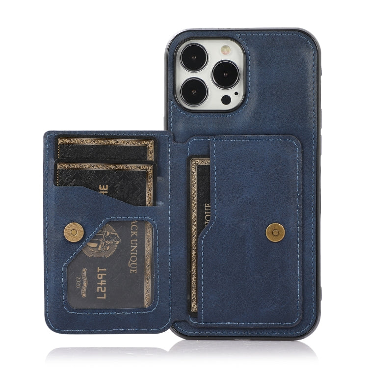 For iPhone 13 Pro Max Calf Texture Magnetic Card Bag PU Shockproof Case with Holder & Card Slot