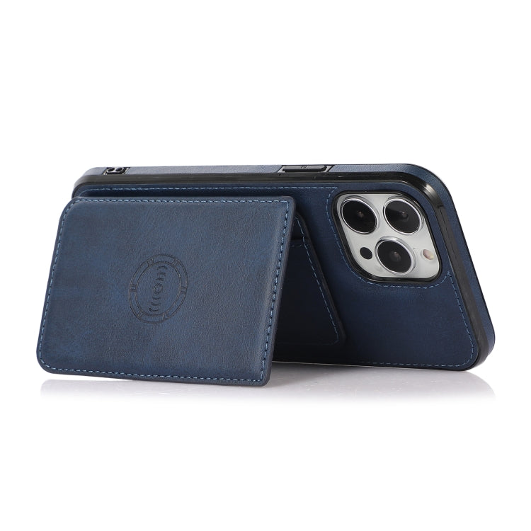 For iPhone 13 Pro Max Calf Texture Magnetic Card Bag PU Shockproof Case with Holder & Card Slot