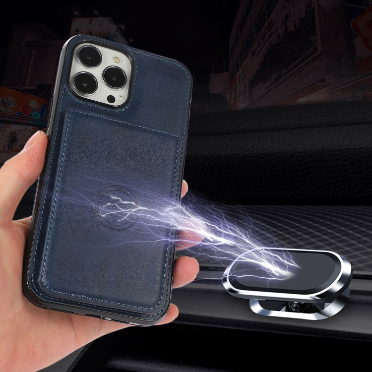 For iPhone 13 Pro Max Calf Texture Magnetic Card Bag PU Shockproof Case with Holder & Card Slot