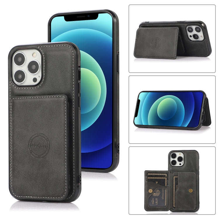 For iPhone 13 Pro Max Calf Texture Magnetic Card Bag PU Shockproof Case with Holder & Card Slot
