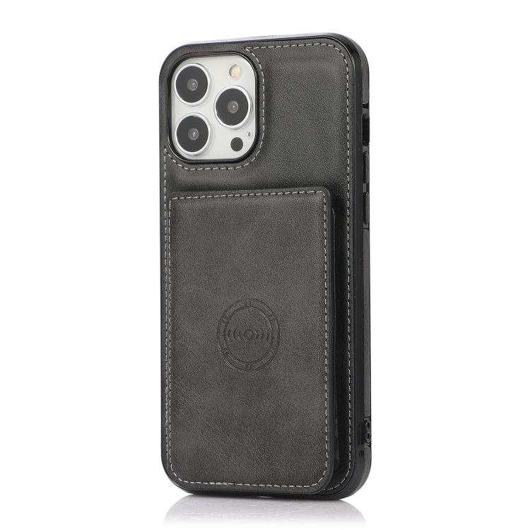 For iPhone 13 Pro Max Calf Texture Magnetic Card Bag PU Shockproof Case with Holder & Card Slot