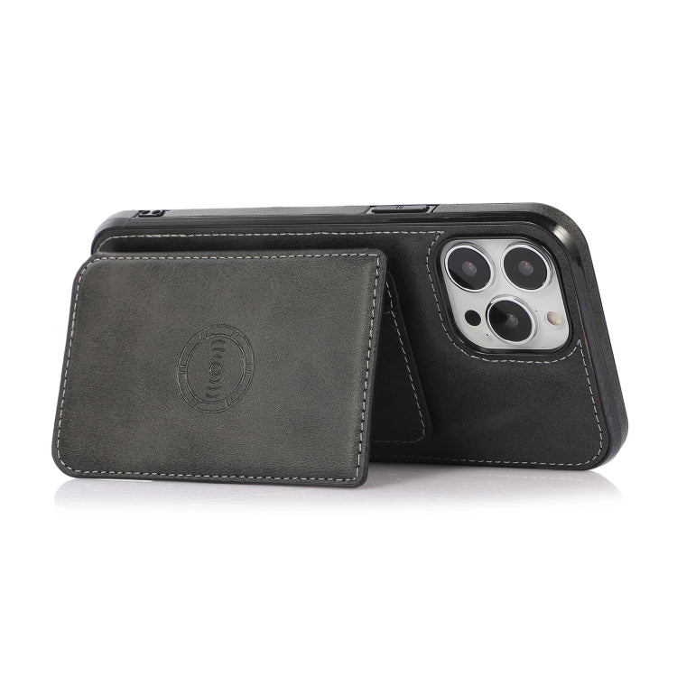 For iPhone 13 Pro Max Calf Texture Magnetic Card Bag PU Shockproof Case with Holder & Card Slot