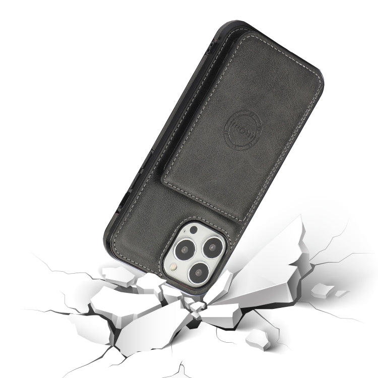 For iPhone 13 Pro Max Calf Texture Magnetic Card Bag PU Shockproof Case with Holder & Card Slot