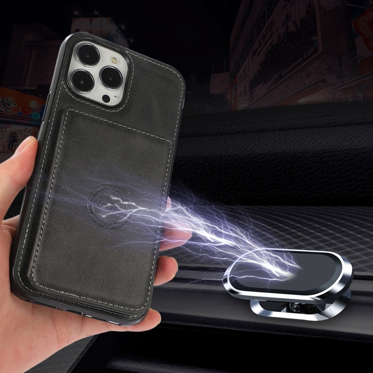 For iPhone 13 Pro Max Calf Texture Magnetic Card Bag PU Shockproof Case with Holder & Card Slot