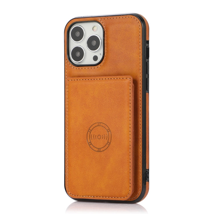 For iPhone 13 Pro Max Calf Texture Magnetic Card Bag PU Shockproof Case with Holder & Card Slot