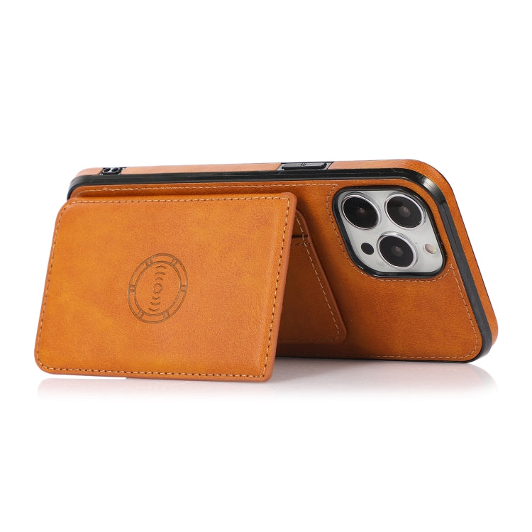 For iPhone 13 Pro Max Calf Texture Magnetic Card Bag PU Shockproof Case with Holder & Card Slot