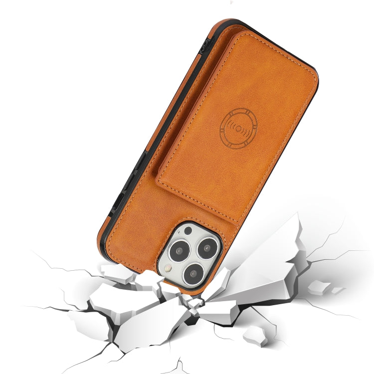 For iPhone 13 Pro Max Calf Texture Magnetic Card Bag PU Shockproof Case with Holder & Card Slot