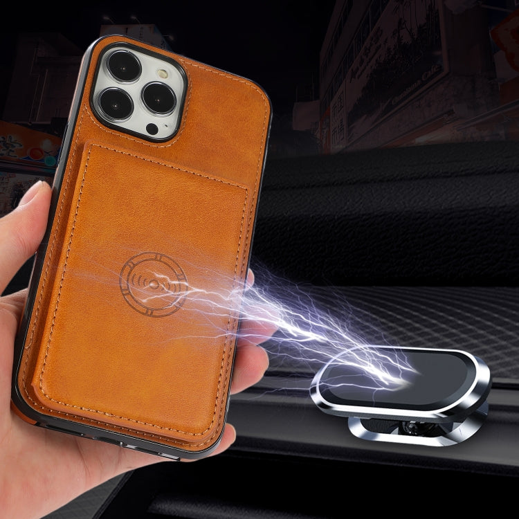 For iPhone 13 Pro Max Calf Texture Magnetic Card Bag PU Shockproof Case with Holder & Card Slot