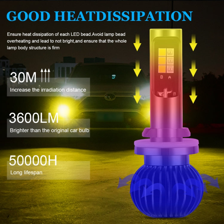 2 PCS EV14 880 / 881 DC9-32V / 3000LM / 30W / 8000K+3000K IP65 Car LED Double Color Fog Light with 12LEDs CSP Lamp Beads(Ice Blue Light + Amber Light)