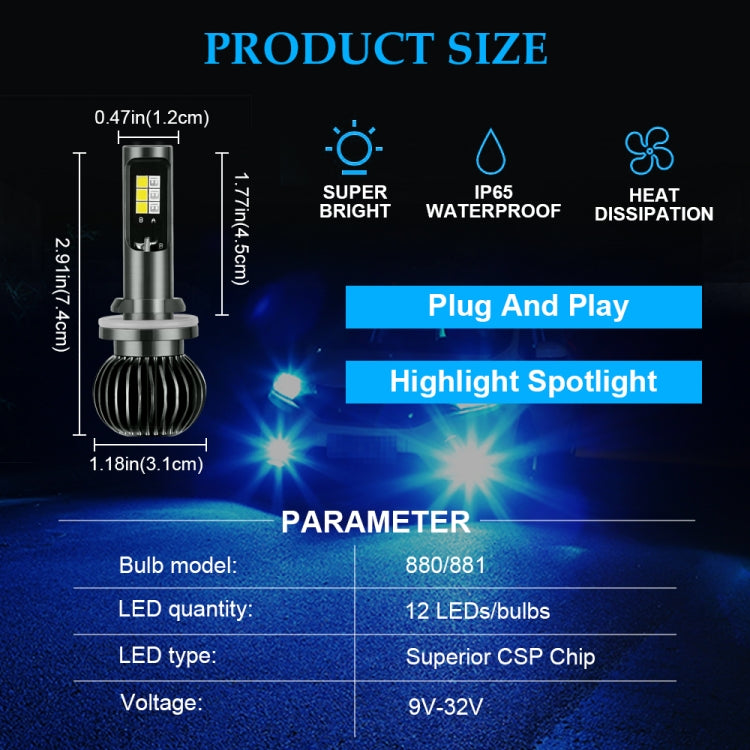 2 PCS EV14 880 / 881 DC9-32V / 3000LM / 30W / 8000K+3000K IP65 Car LED Double Color Fog Light with 12LEDs CSP Lamp Beads(Ice Blue Light + Amber Light)