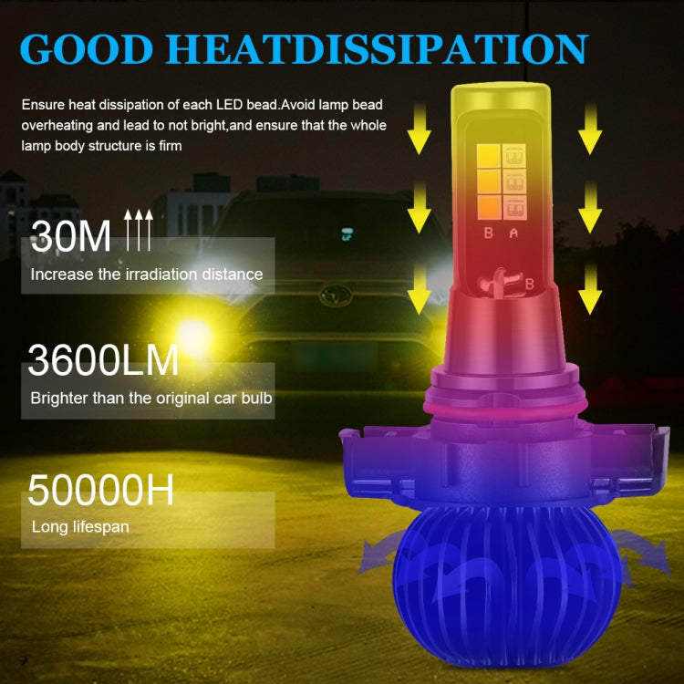 2 PCS EV14 5202 DC9-32V / 3000LM / 30W / 8000K+3000K IP65 Car LED Double Color Fog Light with 12LEDs CSP Lamp Beads(Ice Blue Light + Amber Light)