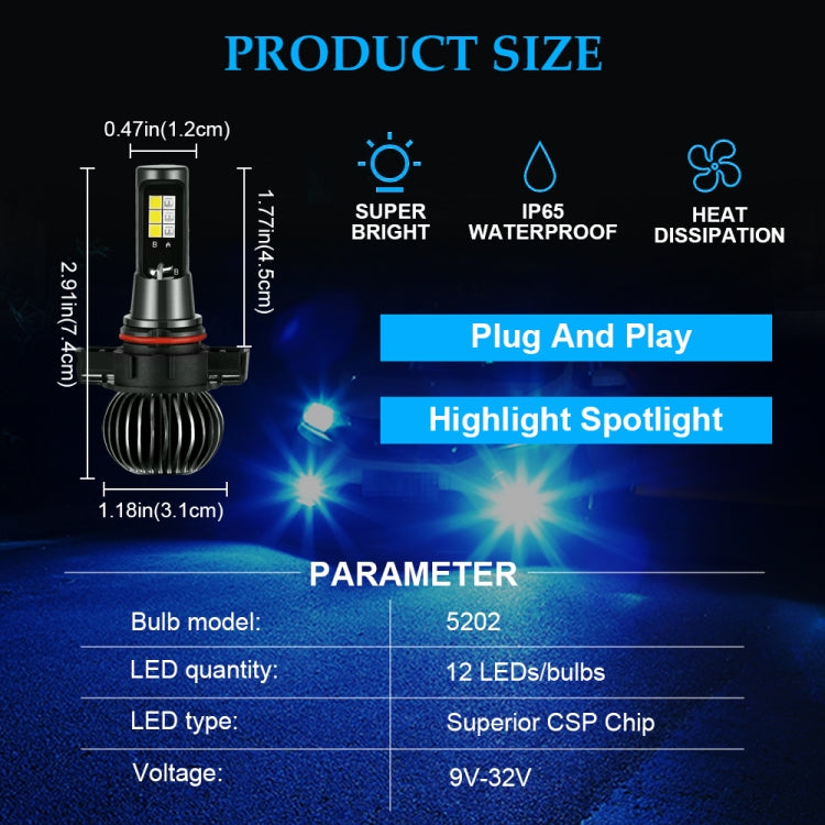 2 PCS EV14 5202 DC9-32V / 3000LM / 30W / 8000K+3000K IP65 Car LED Double Color Fog Light with 12LEDs CSP Lamp Beads(Ice Blue Light + Amber Light)