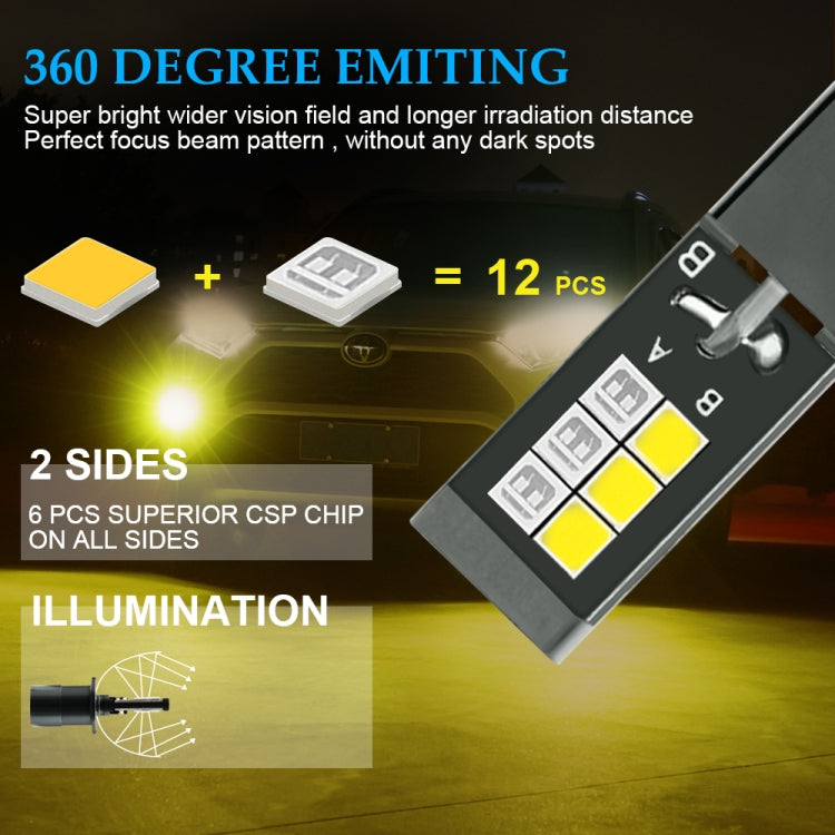 2 PCS EV14 H3 DC9-32V / 3000LM / 30W / 8000K+3000K IP65 Car LED Double Color Fog Light with 12LEDs CSP Lamp Beads(Ice Blue Light + Amber Light)