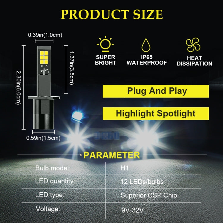 2 PCS EV15 H1 DC9-32V / 3000LM / 30W / 6000K+3000K IP65 Car LED Double Color Fog Light with 12LEDs CSP Lamp Beads(White Light + Amber Light)