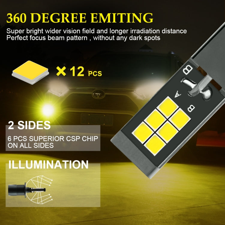 2 PCS EV15 H3 DC9-32V / 3000LM / 30W / 6000K+3000K IP65 Car LED Double Color Fog Light with 12LEDs CSP Lamp Beads(White Light + Amber Light)