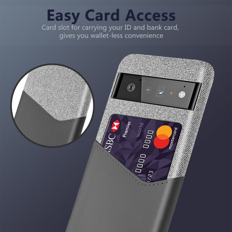 For Google Pixel 6 Pro Cloth Texture PC + PU Leather Back Cover Shockproof Case with Card Slot