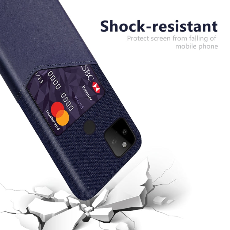For Google Pixel 5a 5G Cloth Texture PC + PU Leather Back Cover Shockproof Case with Card Slot