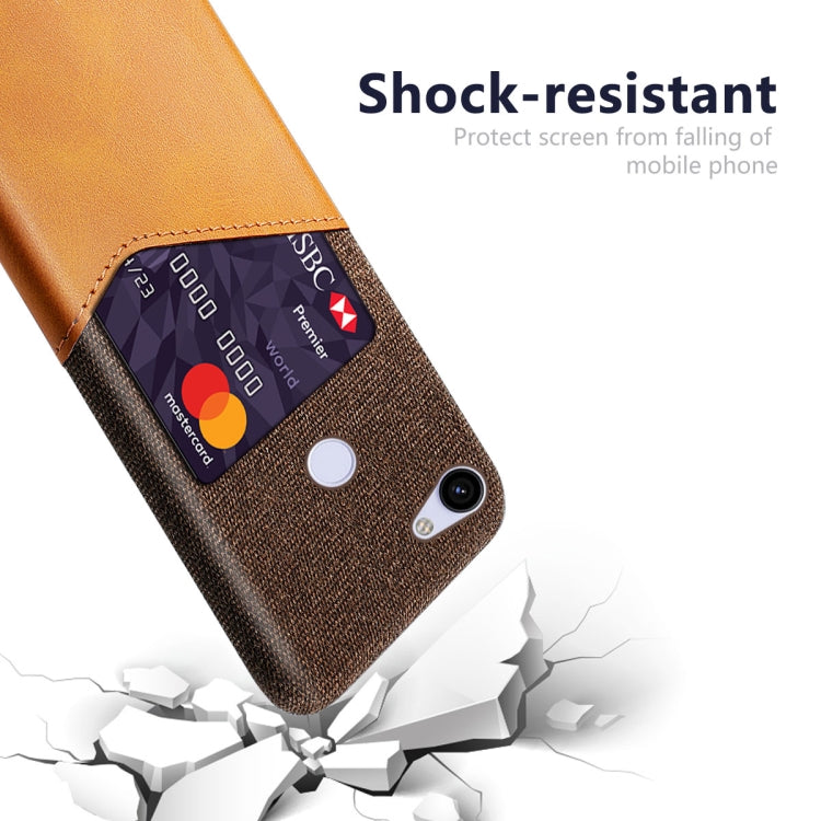 For Google Pixel 3a Cloth Texture PC + PU Leather Back Cover Shockproof Case with Card Slot