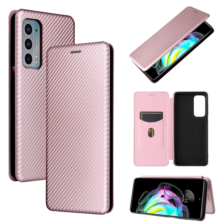 For Motorola Edge 20 Carbon Fiber Texture Horizontal Flip TPU + PC + PU Leather Case with Card Slot