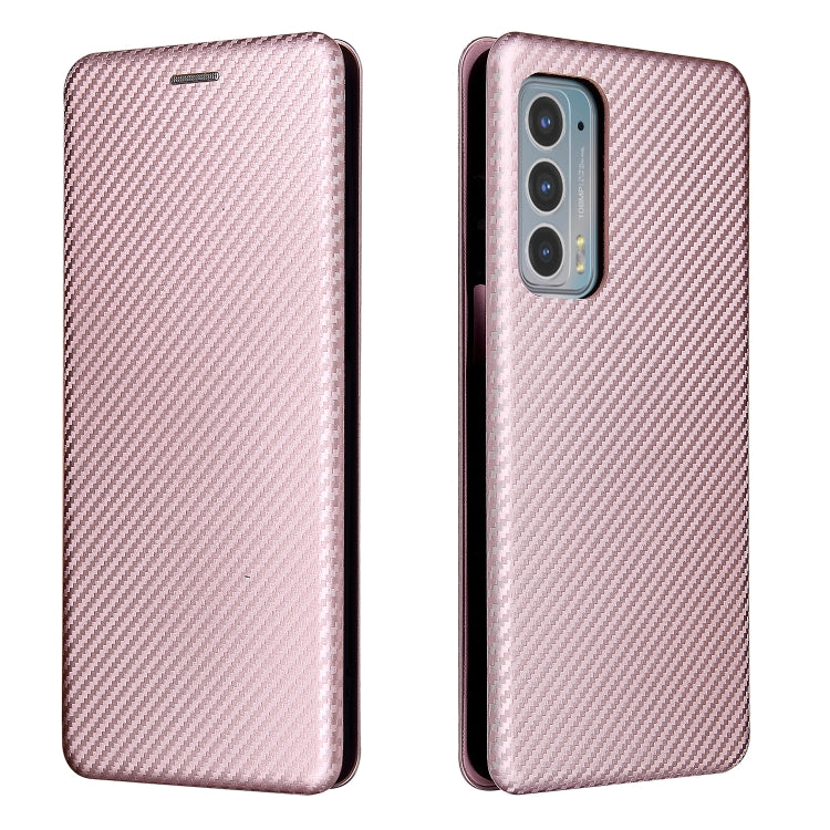 For Motorola Edge 20 Carbon Fiber Texture Horizontal Flip TPU + PC + PU Leather Case with Card Slot