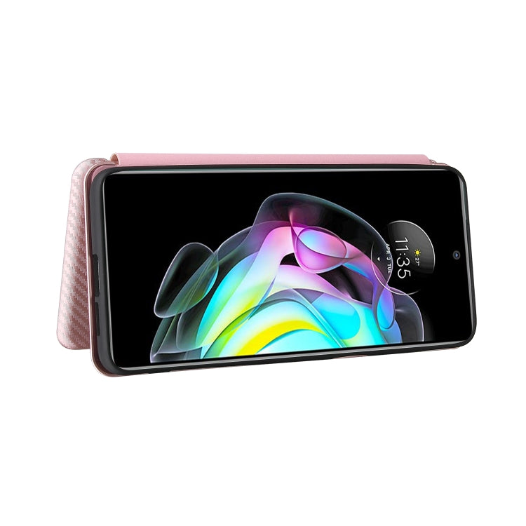 For Motorola Edge 20 Carbon Fiber Texture Horizontal Flip TPU + PC + PU Leather Case with Card Slot