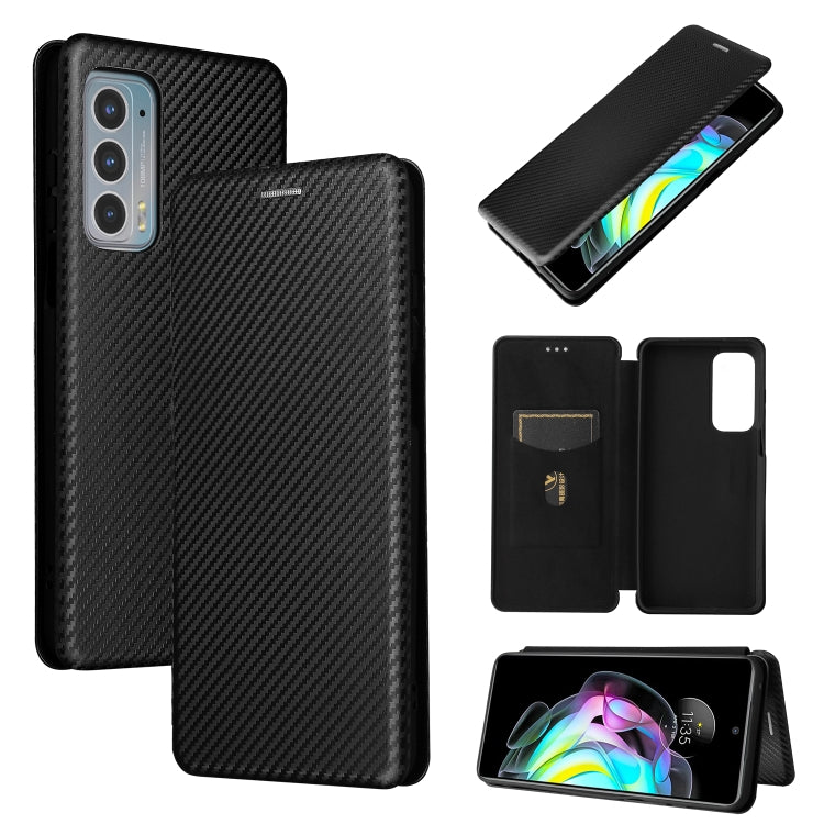 For Motorola Edge 20 Carbon Fiber Texture Horizontal Flip TPU + PC + PU Leather Case with Card Slot