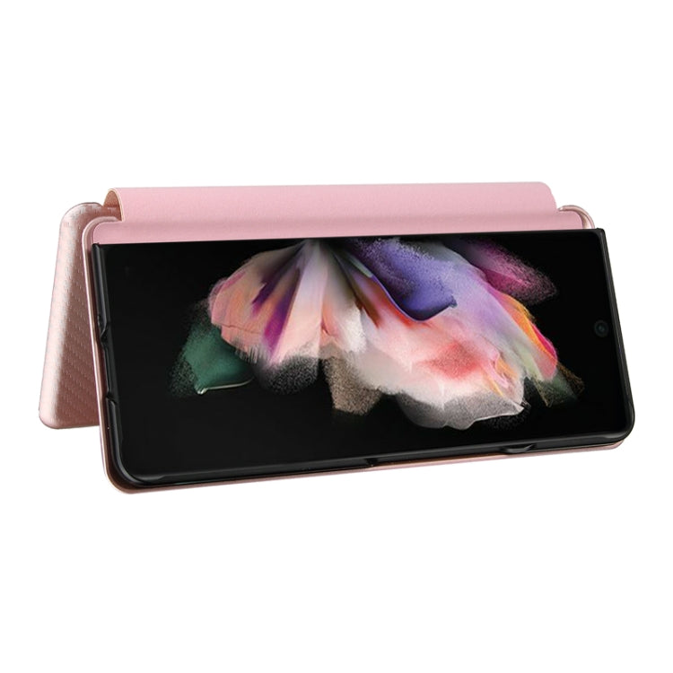 For Samsung Galaxy Z Fold3 5G Carbon Fiber Texture Horizontal Flip TPU + PC + PU Leather Case with Card Slot