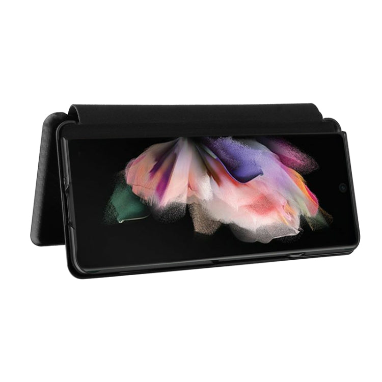 For Samsung Galaxy Z Fold3 5G Carbon Fiber Texture Horizontal Flip TPU + PC + PU Leather Case with Card Slot