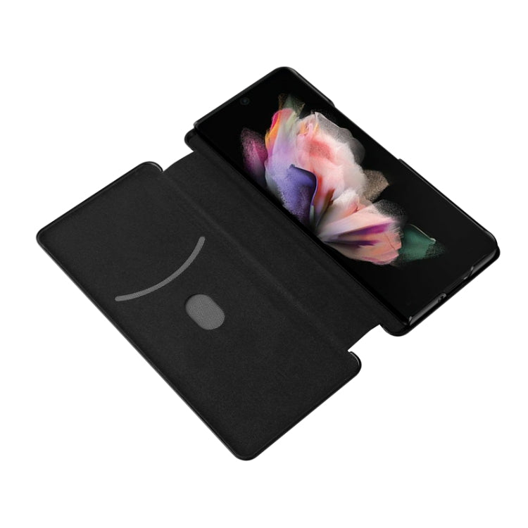 For Samsung Galaxy Z Fold3 5G Carbon Fiber Texture Horizontal Flip TPU + PC + PU Leather Case with Card Slot
