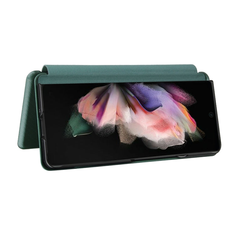 For Samsung Galaxy Z Fold3 5G Carbon Fiber Texture Horizontal Flip TPU + PC + PU Leather Case with Card Slot