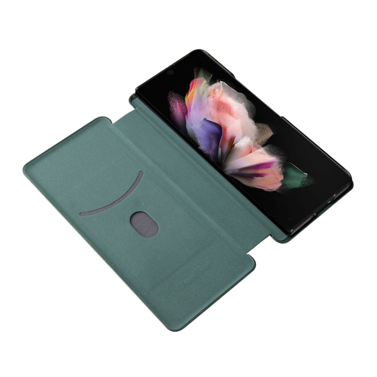 For Samsung Galaxy Z Fold3 5G Carbon Fiber Texture Horizontal Flip TPU + PC + PU Leather Case with Card Slot